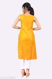 Kangobi Fashion Women's Solid Cotton Slub Straight Kurta - M