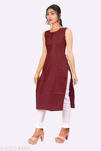 Kangobi Fashion Women's Solid Cotton Slub Straight Kurta - S