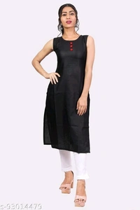 Kangobi Fashion Women's Solid Cotton Slub Straight Kurta - XXL