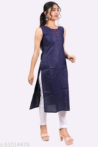 Kangobi Fashion Women's Solid Cotton Slub Straight Kurta - L