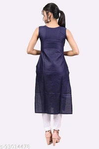 Kangobi Fashion Women's Solid Cotton Slub Straight Kurta - L