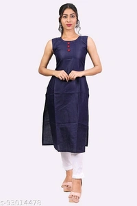 Kangobi Fashion Women's Solid Cotton Slub Straight Kurta - Xl