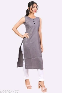 Kangobi Fashion Women's Solid Cotton Slub Straight Kurta - S