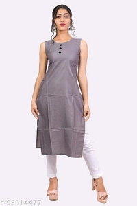 Kangobi Fashion Women's Solid Cotton Slub Straight Kurta - L