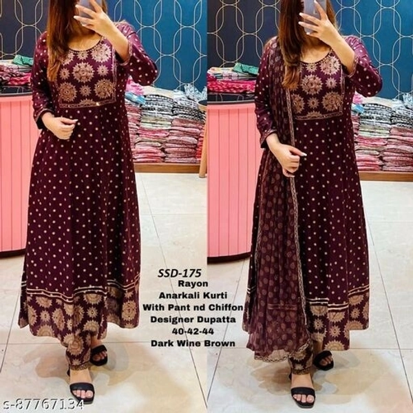 "Karwachauth special" Koteshwar women's  Anarkali embroidered kurta pant set with dupatta - XXL