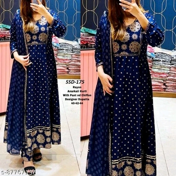 "Karwachauth special" Koteshwar women's  Anarkali embroidered kurta pant set with dupatta - XXL