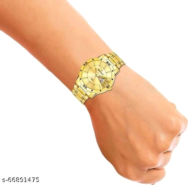 Men Gold Stainless Steel Casual Analog Watch  - Free Size