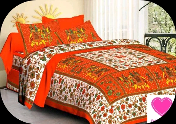 Cotten Printed Double Bedsheet - Dimension: (L X W) - Bedsheet - 93 in X 108 in Pillow Cover - 27 in X 17 in