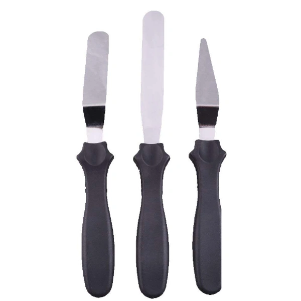  3-in-1 Multi-function Stainless Steel Cake Icing Spatula Knife Set of 3 Pieces (Multicolour)