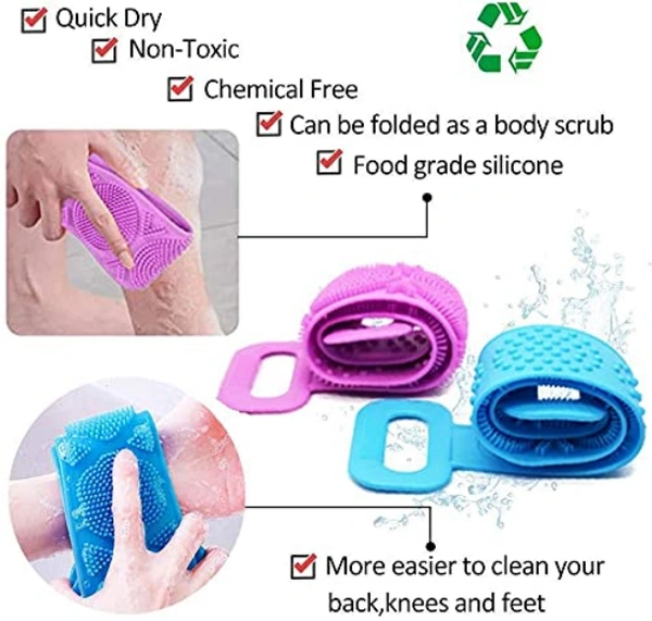 Silicone Body Back Scrubber, Double Side Bathing Brush for Skin Deep Cleaning Massage, Dead Skin Removal Exfoliating Belt for Shower Clean, doctor belt Well for Men & Women (Multicolor) 