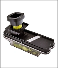 Fruit and Vegetable Compact Dry Plastic Cutter Garlic Ginger Slicer Cutter Grater with Hand Guard Holder and Transparent Container with Adjustable Stainless Steel Blade for Home Kitchen.. (Multi Color) 