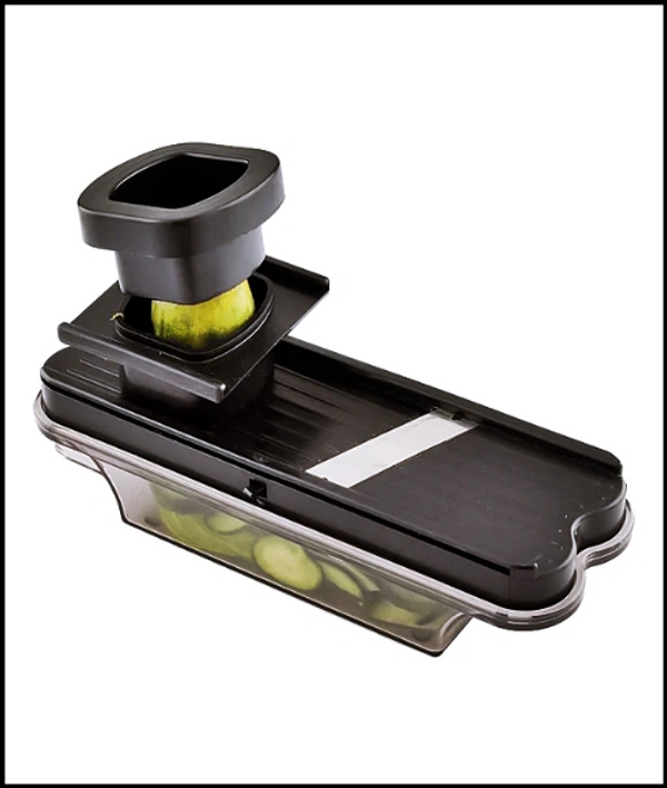 Fruit and Vegetable Compact Dry Plastic Cutter Garlic Ginger Slicer Cutter Grater with Hand Guard Holder and Transparent Container with Adjustable Stainless Steel Blade for Home Kitchen.. (Multi Color) 