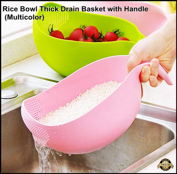 Kitchen Rice Bowl Plastic Fruit Bowl Thick Drain Basket with Handle Washing Basket for Home Kitchen Supplies High Quality (Multicolor) 