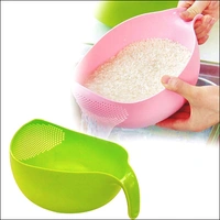 Kitchen Rice Bowl Plastic Fruit Bowl Thick Drain Basket with Handle Washing Basket for Home Kitchen Supplies High Quality (Multicolor) 