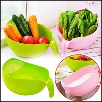 Kitchen Rice Bowl Plastic Fruit Bowl Thick Drain Basket with Handle Washing Basket for Home Kitchen Supplies High Quality (Multicolor) 