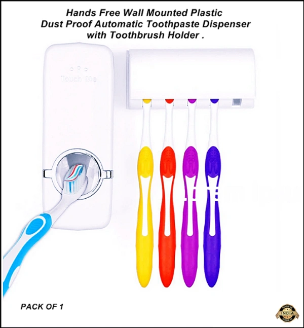 Hands Free Wall Mounted Plastic Dust Proof Automatic Toothpaste Dispenser with Detachable 5 Toothbrush Holders 
