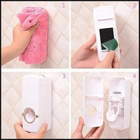 Hands Free Wall Mounted Plastic Dust Proof Automatic Toothpaste Dispenser with Detachable 5 Toothbrush Holders 