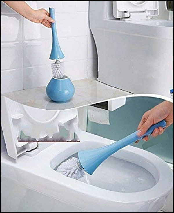2 in 1 Plastic Cleaning Brush Toilet Brush with Holder Look Like Flower Pot (Medium, Multicolour) 