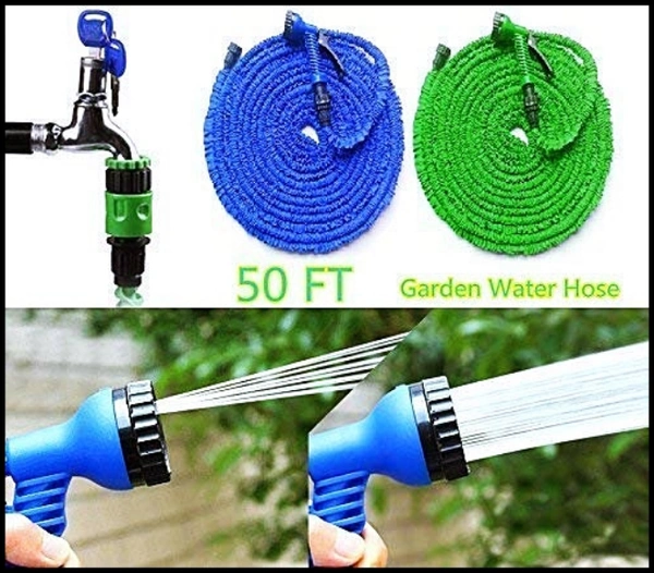 50 Ft Expandable Hose Pipe Nozzle For Garden Wash Car Bike With Spray Gun