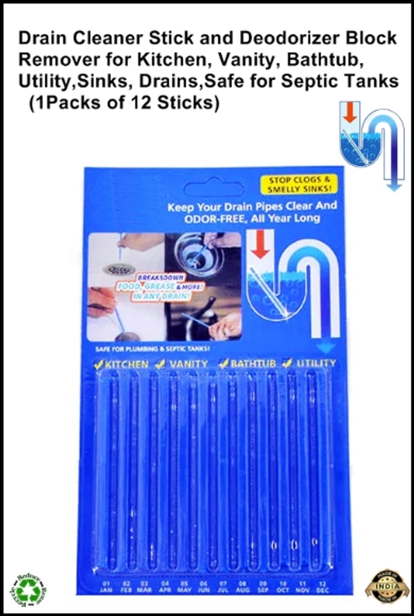 Sani Sticks Sewer Drain Cleaner and Deodorizer Unscented, Kitchen Toilet Bathtub Sewage Decontamination to Deodorant Smelly Cleaning Rod Pipes, Remove Bad Smell of Drain ( Multicolour) (Each Pack 12 Sticks) 
