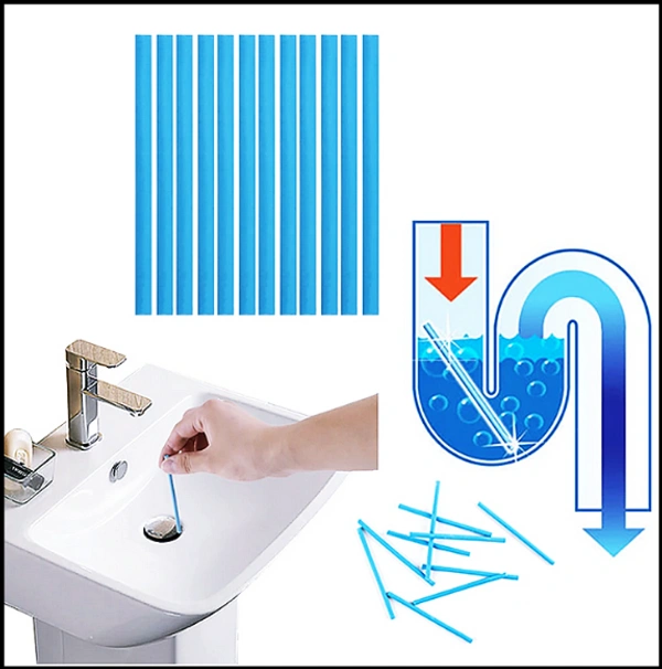 Sani Sticks Sewer Drain Cleaner and Deodorizer Unscented, Kitchen Toilet Bathtub Sewage Decontamination to Deodorant Smelly Cleaning Rod Pipes, Remove Bad Smell of Drain ( Multicolour) (Each Pack 12 Sticks) 