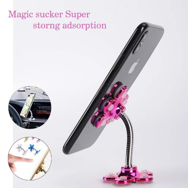 Mini Flower Shape Cellphone Holder Car & Mount Sucker Stand 360 Rotatable Multi-Angle Phone Metal Magic Suction Cup Mobile Holder Compatible with Universal Smartphones (Multi Color)