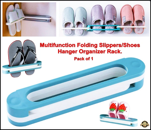 Multifunction Wall Mounted Folding Slippers Rack Shoes Stand Hanger Organizer Useful for Bathroom Towel Rack Holder for Hanging Shelf Adhesive Rack Pack of 1 