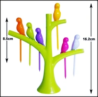 Bird Plastic Fruit Fork Pack with Stand, 6-Pieces (Multicolour) 