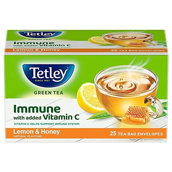 Tetley Green Tea Immune with Added Vitamin C, Lemon and Honey - 25 Tea Bag Envelopes