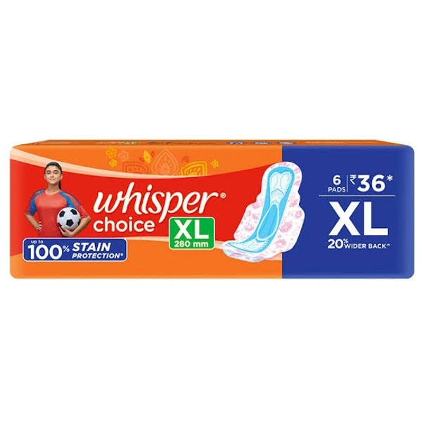 Whisper Choice Sanitary Pads Extra Long XL - 6 Pads
