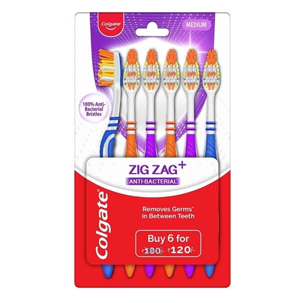 Colgate ZigZag Medium Toothbrush for adults - 6 Pcs
