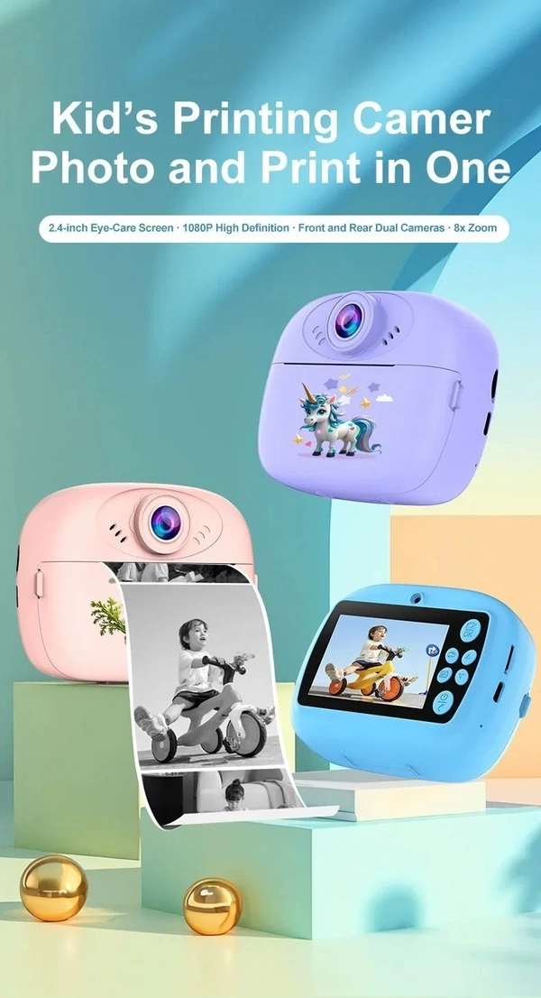 Unicorn and dino printed click and print camera 