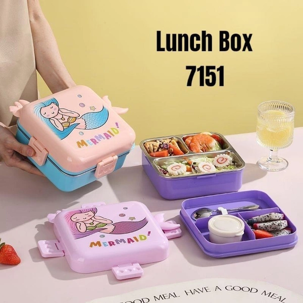Plastic Lunch Food Box with steel inside  Premium quality  Children Baby Snack Box Layers Lunchbox Portable 1120ML*+70Ml