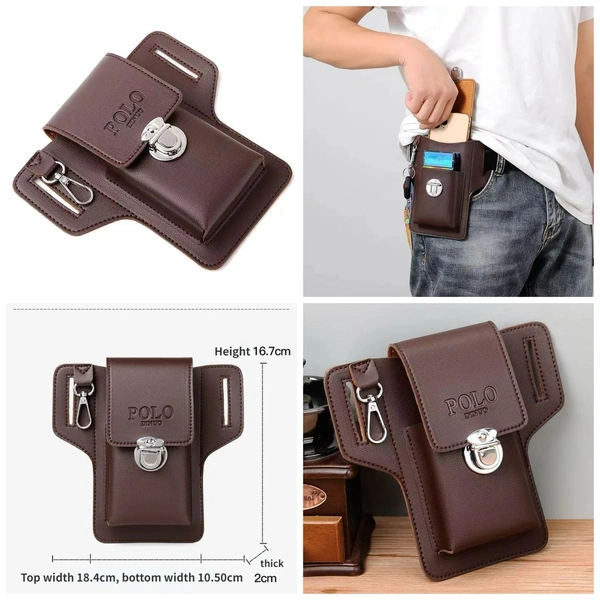 1pc Unisex Faux Leather Waist Bag, Casual Solid Color Adjustable Strap Belt Bag with Polyester Lining, Lightweight Gadget Pouch with Key Ring Closure