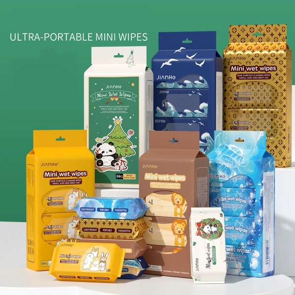 Travel Cleaning Wet Wipes Mother Kids Baby Disposable Skin Hand Mouth Care Tools Mini Paper Towel Portable  Size:- 150×140mm 64 pcs packet(8 small Pkts containing 8 wipes in each) 