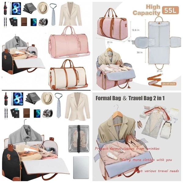 Garment Bag for Travel, Large Polyester Cloth Duffle Bag for Women, Waterproof Garment Bags for Travel with Built-In Shoe Pocket, 3 in 1 Hanging Suitcase Suit Travel Bags, Gifts for Women  Includes 1 Strap & 1 Waterproof cosmetic pouch