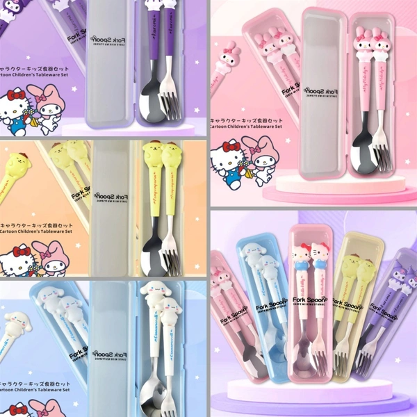 17 CM STAINLESS STEEL SPOON AND FORK SET , SANRIO THEME. Design random only no choice possible