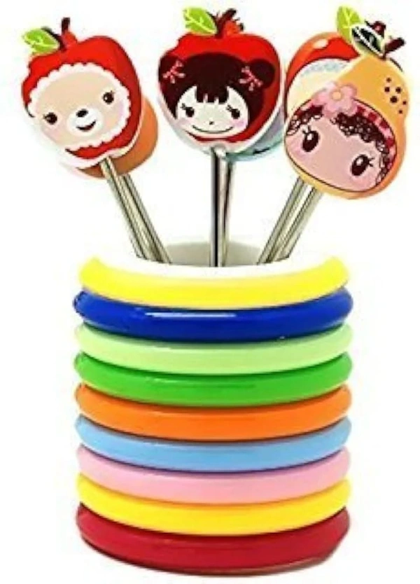 New premium quality steel fruit fork set with stand 8 forks