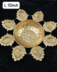 Metal urli size 12 inches All real pics shared  Now you can buy soya wax filled on the sides at 100 rs extra in any design Material iron with brass coated  Pic shared for reference