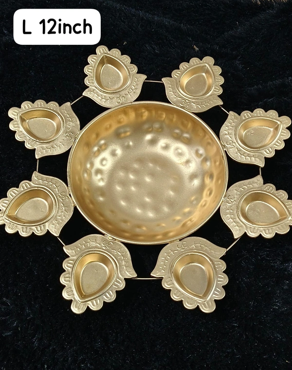 Metal urli size 12 inches All real pics shared  Now you can buy soya wax filled on the sides at 100 rs extra in any design Material iron with brass coated  Pic shared for reference