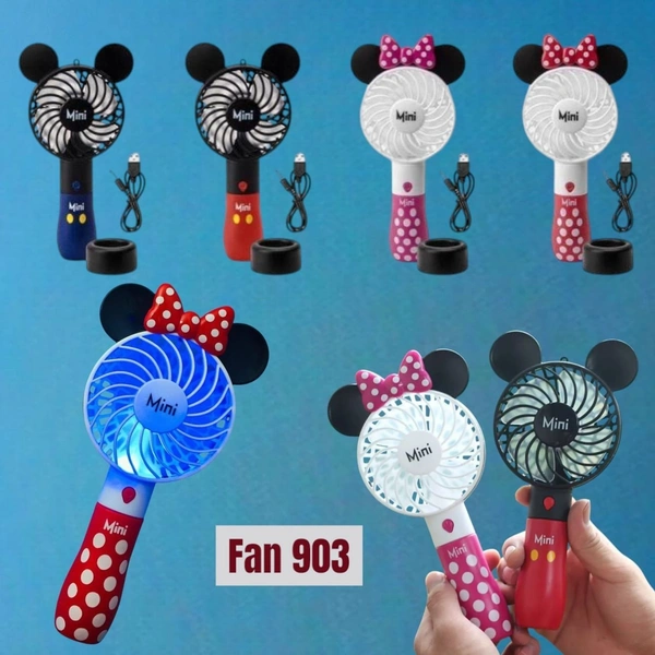 New mickey minnie theme usb charging hand fan with led
