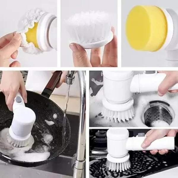 Homeoculture 5in1 USB Charging Electric Scrubber with Brush Heads for Cleaning Dirty Surfaces in Kitchen, Bathrooms, Steel & Tiles.