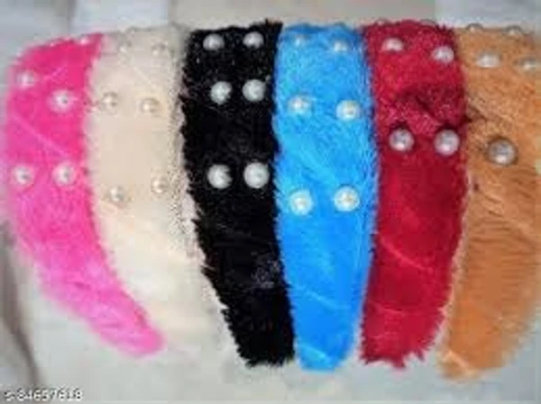 Pack of 6 good fur hairbands with pearl Color mix random only Free size