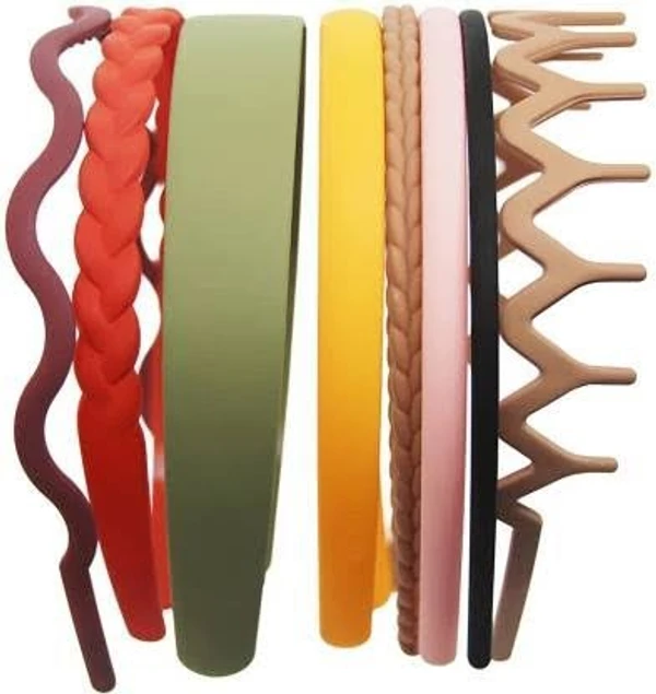 Set of 8 pcs plastic matte finish hairband all different designs