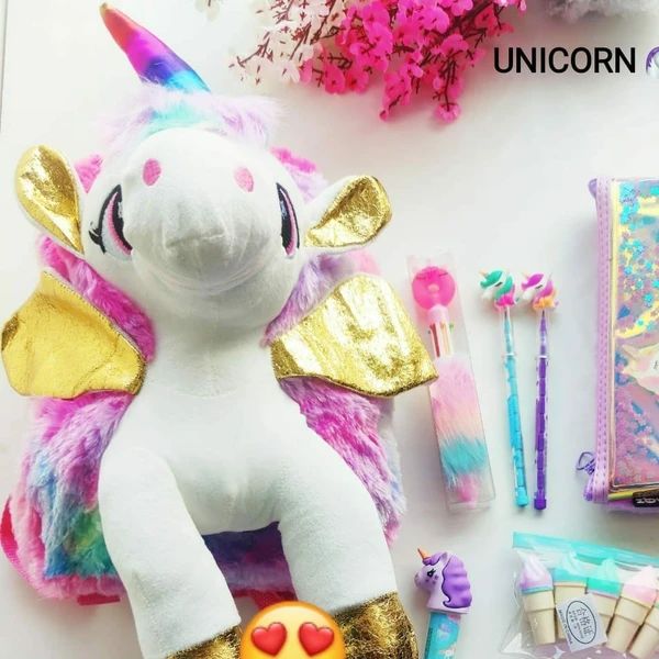 Unicorn 🦄 Fur 10 in 1  Combo   Unicorn Fur Bag   Fur pen   2 pencil   Fur Diary   Glue stick   Scissor   Fur pouch   Highlighter   Fur pencil Pouch