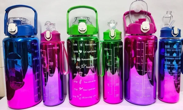 Stay hydrated bottle now available in holographic shimmer Combo of 2000 ml plus 900 ml bottles