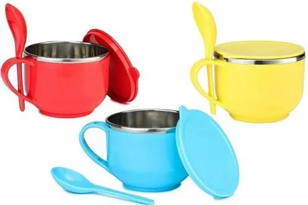 New multicolor maggie cum soup bowl Steel inside 600 ml Color random only