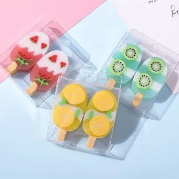 Cute icecream fruit fragrant erasers 2 pcs in a box packing
