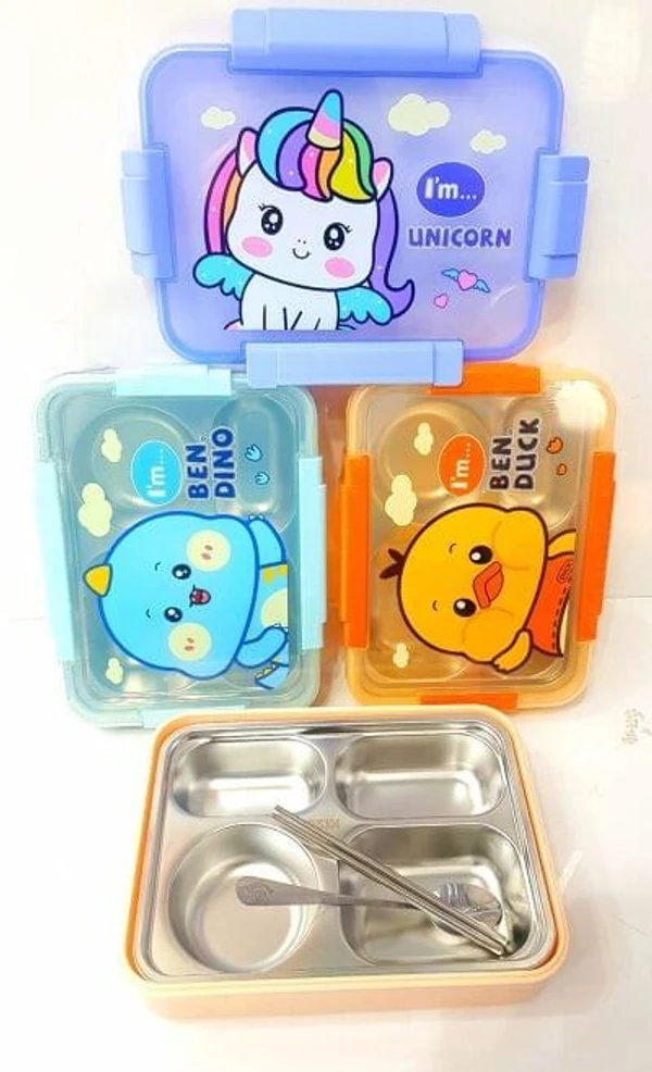 Cartoon print premium quality lunch boxes Steel Insulated  1000 ml plus 150 ml Only duck design available