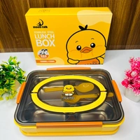 Homeoculture Stainless steel 4 section bento lunch box With leak proof round bowl Spoon and fork included  Vibrant color